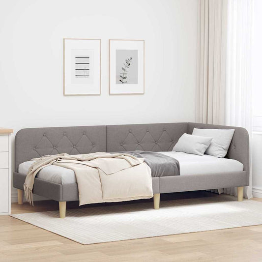 Hoekbedframe Taupe 90 x 190 cm Stof is nu te koop bij PeponiXL, paradijselijk wonen!