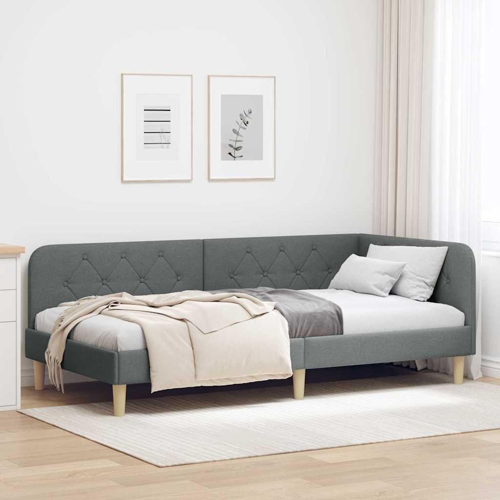 Hoekbedframe Donkergrijs 90 x 200 cm Stof is nu te koop bij PeponiXL, paradijselijk wonen!