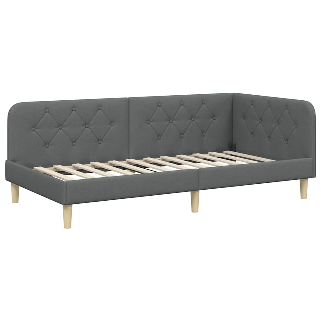 Hoekbedframe Donkergrijs 90 x 200 cm Stof is nu te koop bij PeponiXL, paradijselijk wonen!