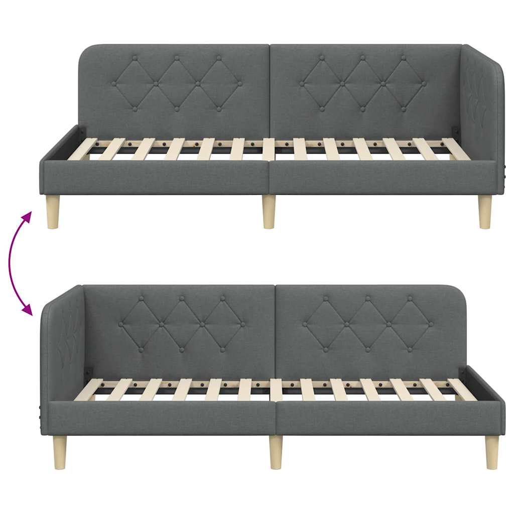 Hoekbedframe Donkergrijs 90 x 200 cm Stof is nu te koop bij PeponiXL, paradijselijk wonen!
