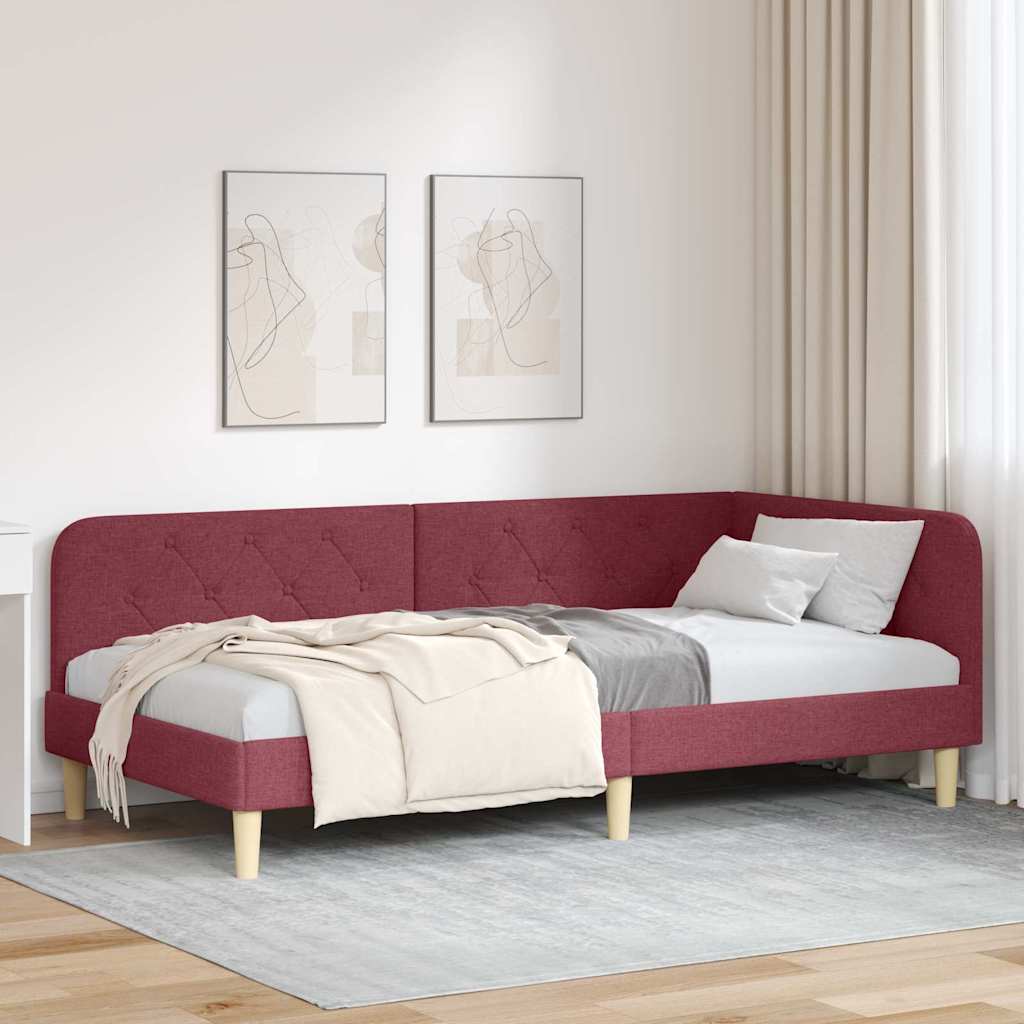 Hoekbedframe Wijnrood 90 x 200 cm Stof is nu te koop bij PeponiXL, paradijselijk wonen!