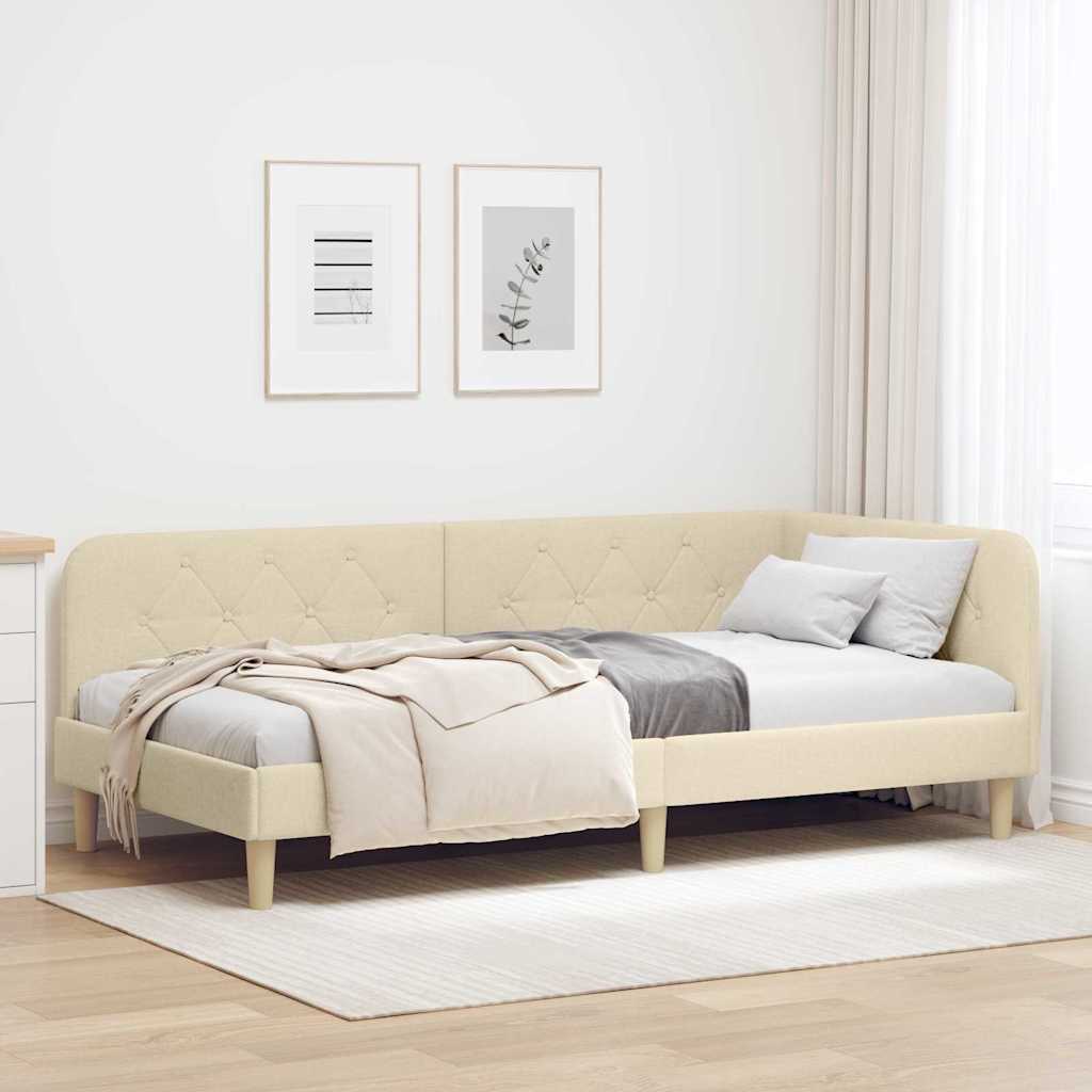 Hoekbedframe Crème 90 x 200 cm Stof is nu te koop bij PeponiXL, paradijselijk wonen!