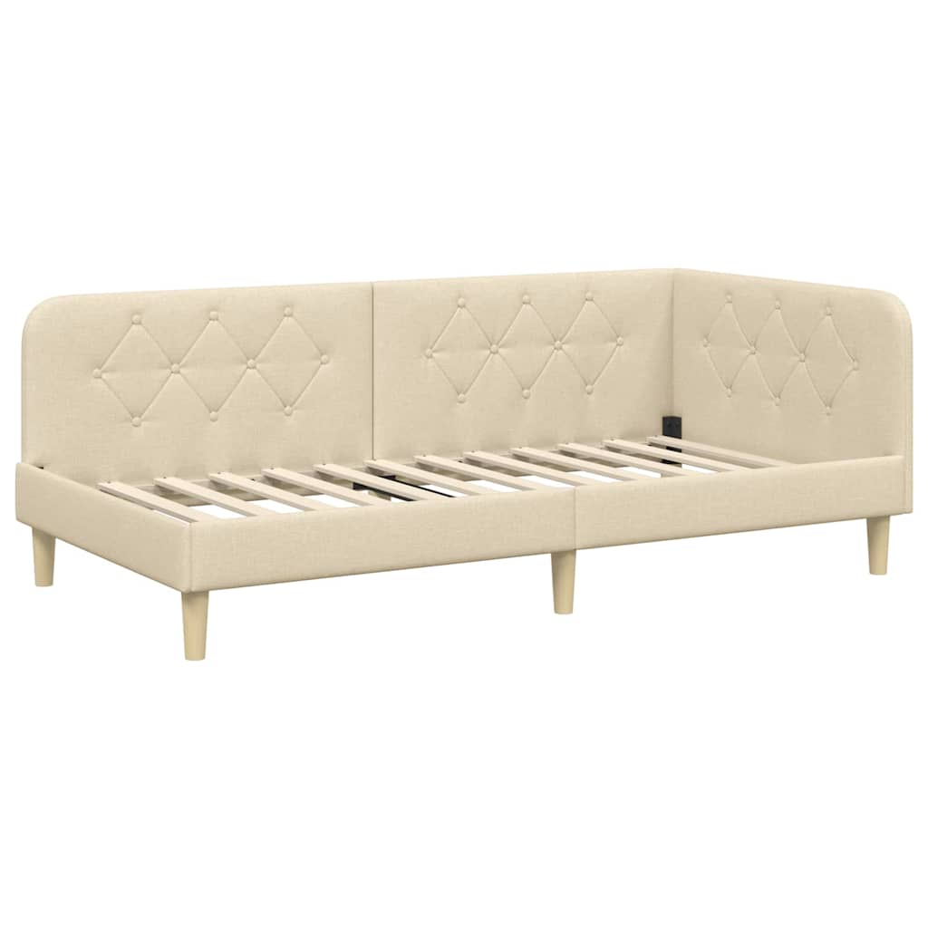 Hoekbedframe Crème 90 x 200 cm Stof is nu te koop bij PeponiXL, paradijselijk wonen!