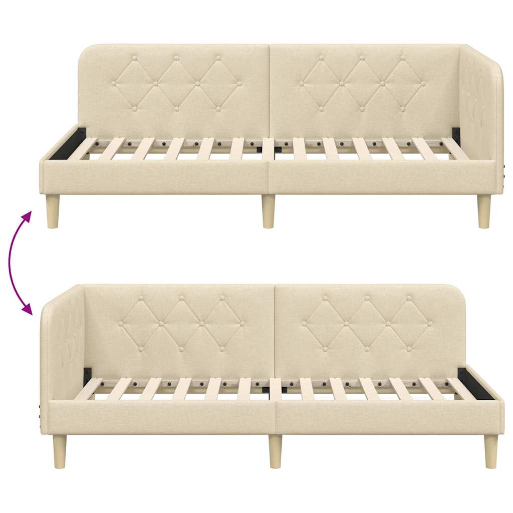 Hoekbedframe Crème 90 x 200 cm Stof is nu te koop bij PeponiXL, paradijselijk wonen!