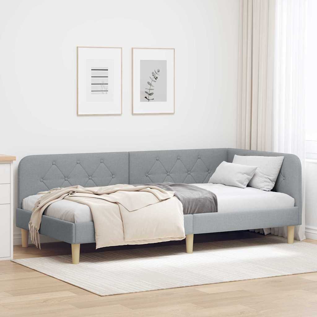 Hoekbedframe Lichtgrijs 100 x 200 cm Stof is nu te koop bij PeponiXL, paradijselijk wonen!