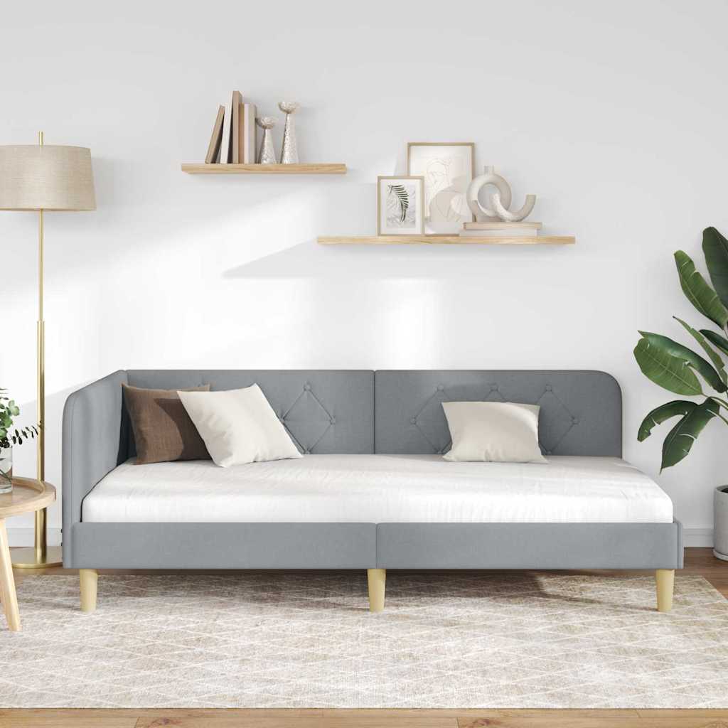 Hoekbedframe Lichtgrijs 100 x 200 cm Stof is nu te koop bij PeponiXL, paradijselijk wonen!