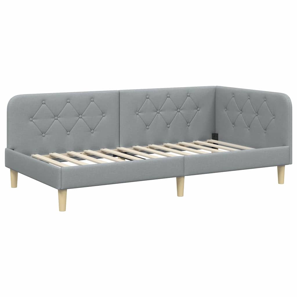 Hoekbedframe Lichtgrijs 100 x 200 cm Stof is nu te koop bij PeponiXL, paradijselijk wonen!