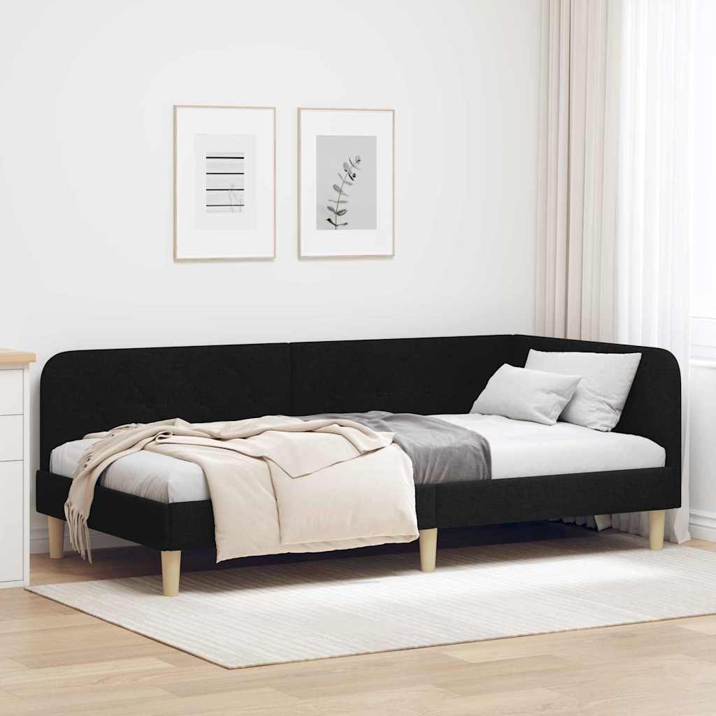 Hoekbedframe met hoofdeinde Zwart 100 x 200 cm Stof is nu te koop bij PeponiXL, paradijselijk wonen!