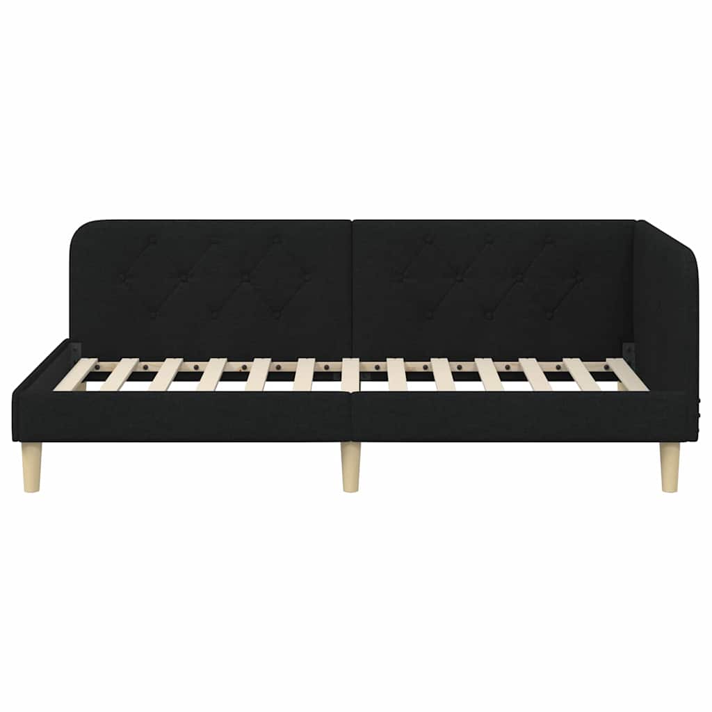 Hoekbedframe met hoofdeinde Zwart 100 x 200 cm Stof is nu te koop bij PeponiXL, paradijselijk wonen!