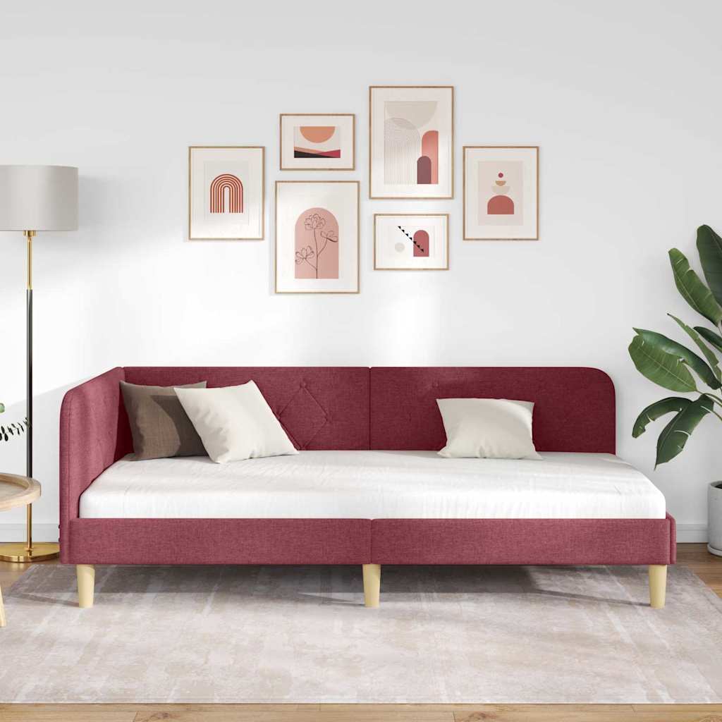 Hoekbedframe Wijnrood 100 x 200 cm Stof is nu te koop bij PeponiXL, paradijselijk wonen!