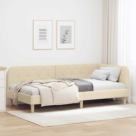 Hoekbedframe Crème 100 x 200 cm Stof is nu te koop bij PeponiXL, paradijselijk wonen!