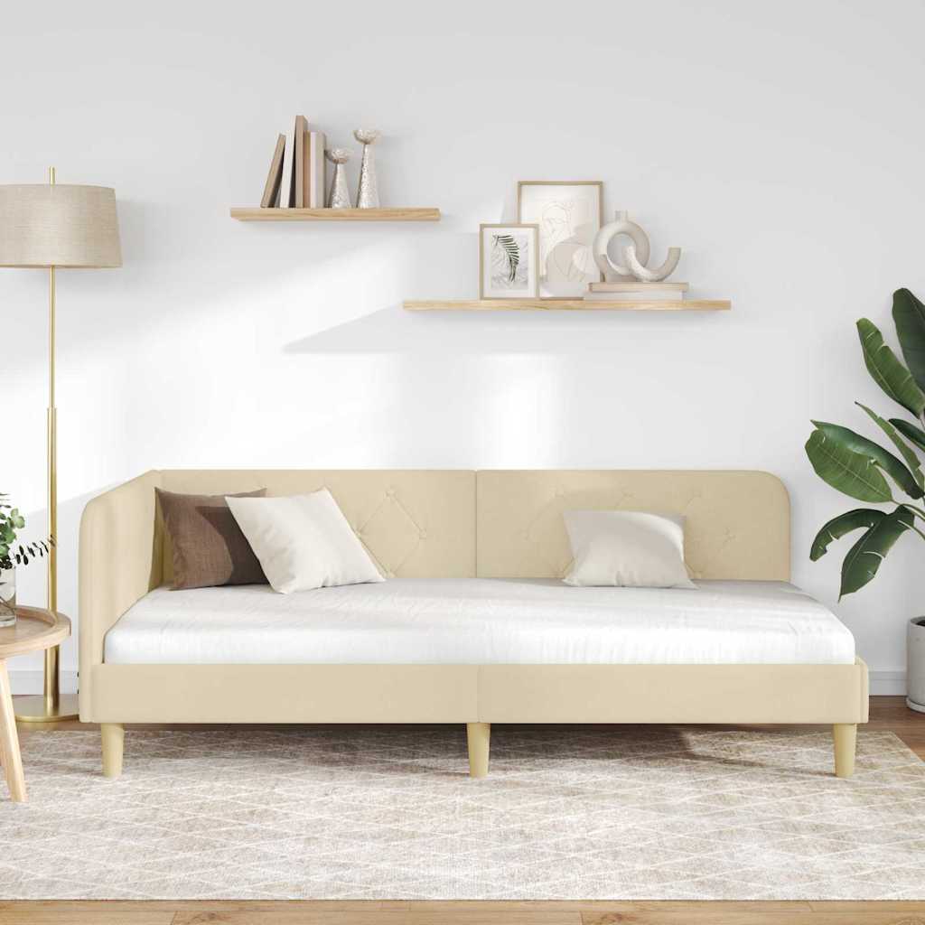 Hoekbedframe Crème 100 x 200 cm Stof is nu te koop bij PeponiXL, paradijselijk wonen!