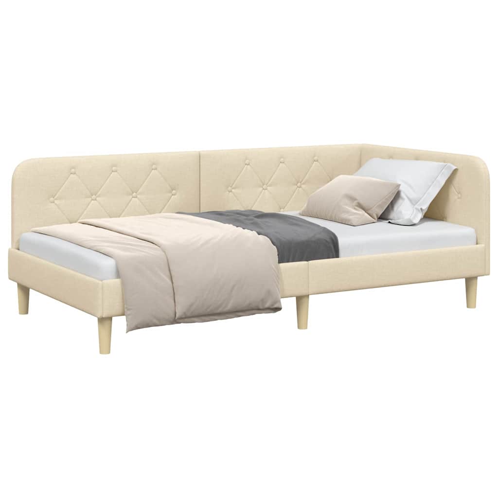 Hoekbedframe Crème 100 x 200 cm Stof is nu te koop bij PeponiXL, paradijselijk wonen!