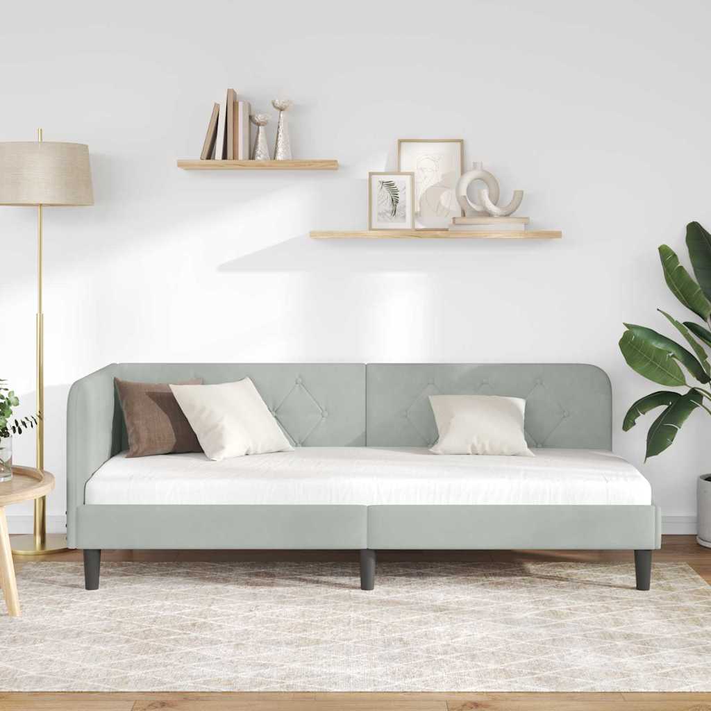 Hoekbedframe Lichtgrijs 80 x 200 cm Fluweel is nu te koop bij PeponiXL, paradijselijk wonen!