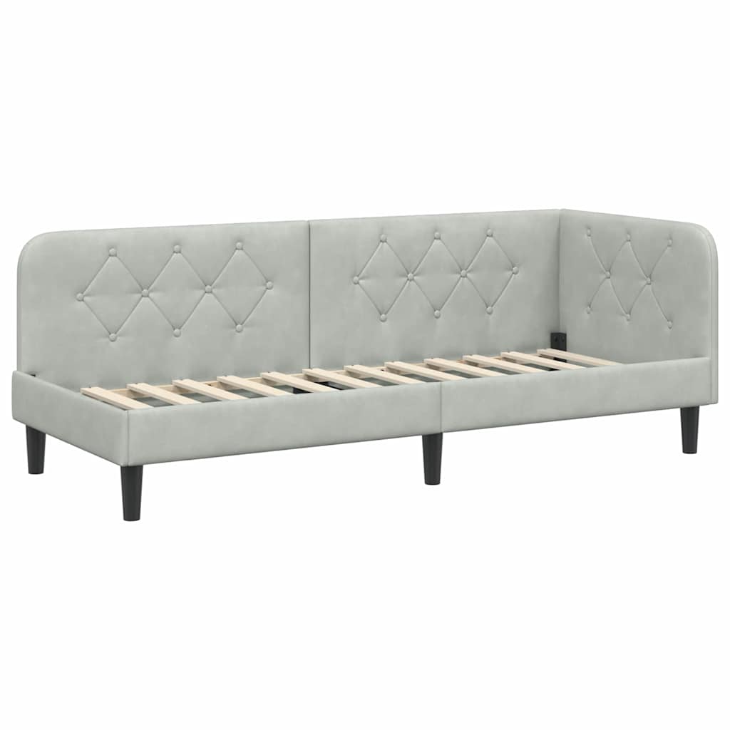 Hoekbedframe Lichtgrijs 80 x 200 cm Fluweel is nu te koop bij PeponiXL, paradijselijk wonen!