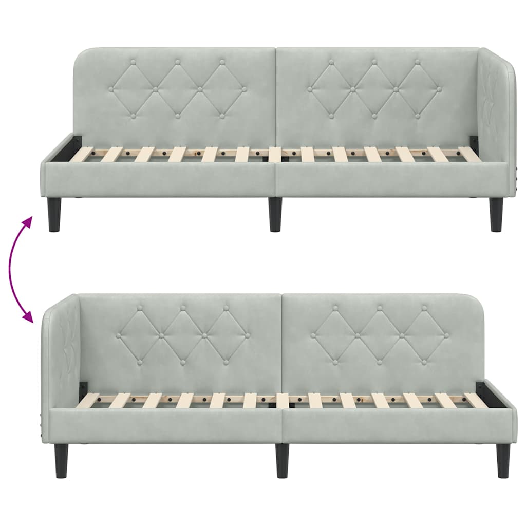 Hoekbedframe Lichtgrijs 80 x 200 cm Fluweel is nu te koop bij PeponiXL, paradijselijk wonen!