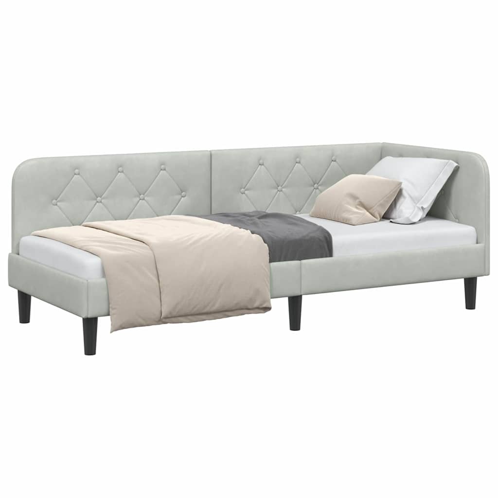 Hoekbedframe Lichtgrijs 80 x 200 cm Fluweel is nu te koop bij PeponiXL, paradijselijk wonen!