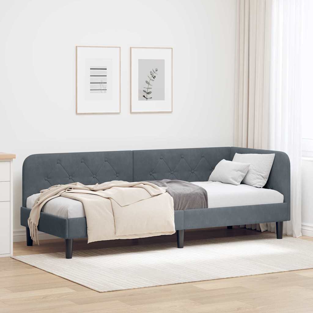 Hoekbedframe Donkergrijs 80 x 200 cm Fluweel is nu te koop bij PeponiXL, paradijselijk wonen!