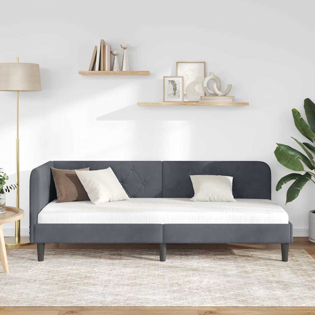 Hoekbedframe Donkergrijs 80 x 200 cm Fluweel is nu te koop bij PeponiXL, paradijselijk wonen!
