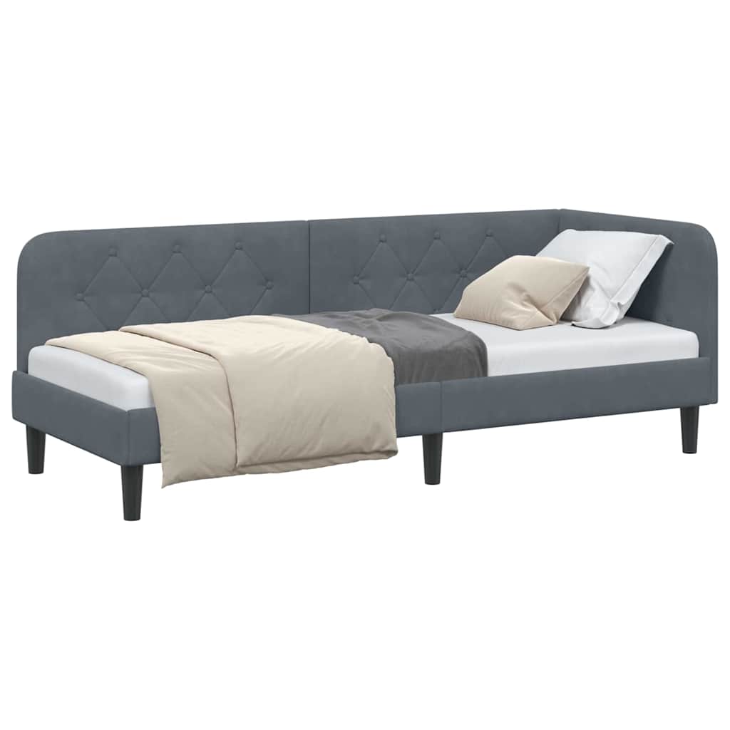 Hoekbedframe Donkergrijs 80 x 200 cm Fluweel is nu te koop bij PeponiXL, paradijselijk wonen!