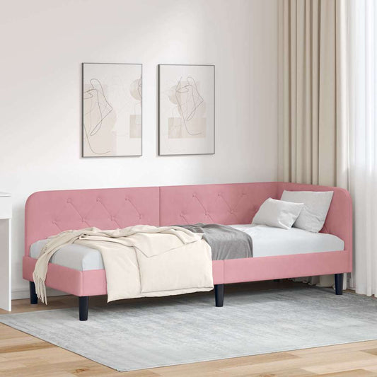 Hoekbedframe Roze 80 x 200 cm Fluweel is nu te koop bij PeponiXL, paradijselijk wonen!