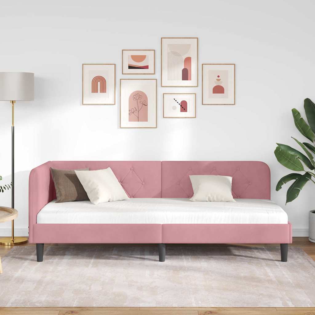 Hoekbedframe Roze 80 x 200 cm Fluweel is nu te koop bij PeponiXL, paradijselijk wonen!