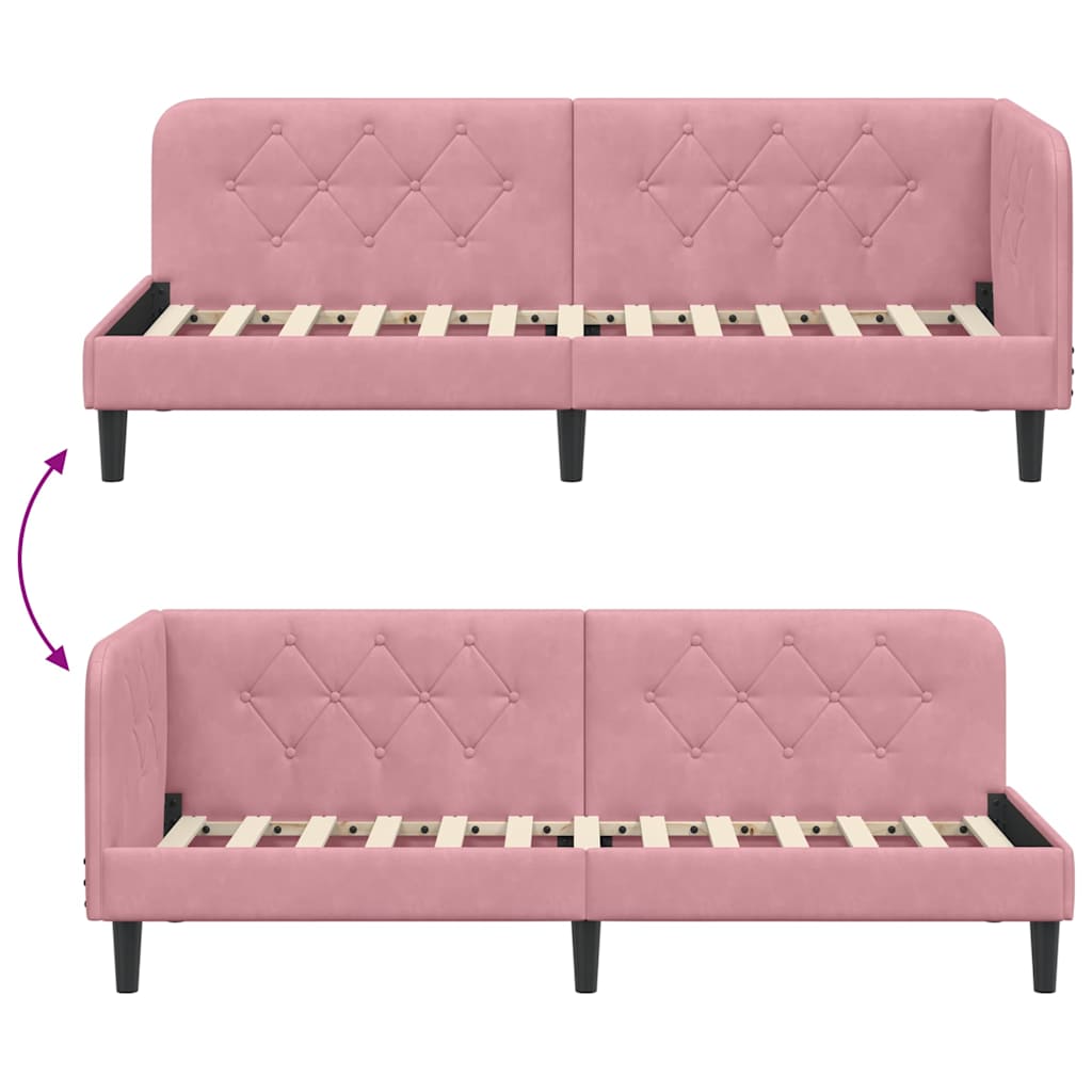 Hoekbedframe Roze 80 x 200 cm Fluweel is nu te koop bij PeponiXL, paradijselijk wonen!