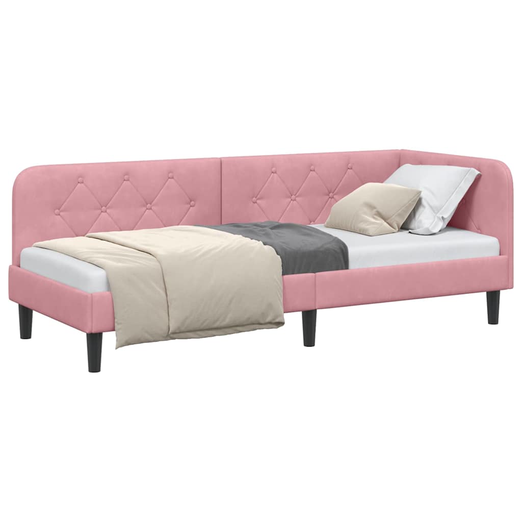 Hoekbedframe Roze 80 x 200 cm Fluweel is nu te koop bij PeponiXL, paradijselijk wonen!