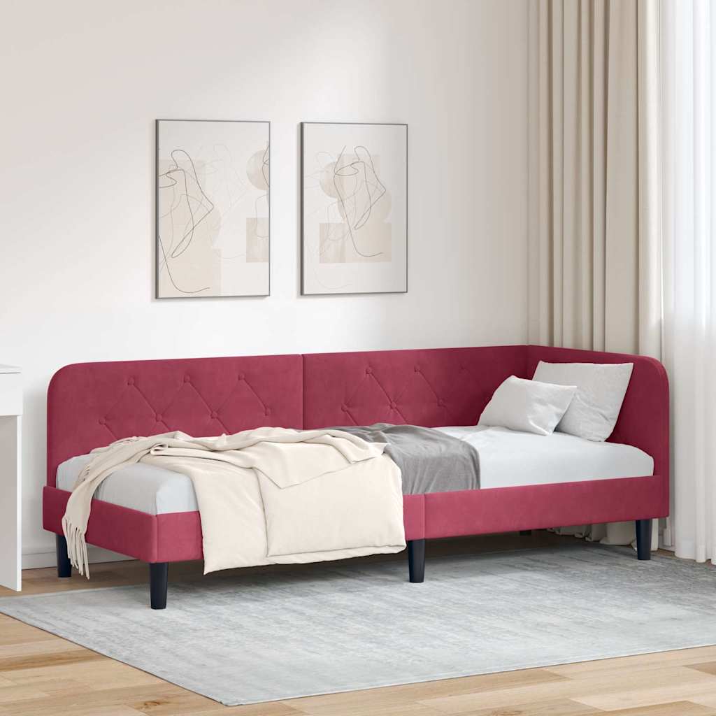 Hoekbedframe Wijnrood 80 x 200 cm Fluweel is nu te koop bij PeponiXL, paradijselijk wonen!