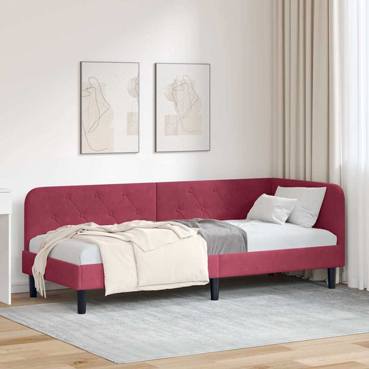 Hoekbedframe Wijnrood 80 x 200 cm Fluweel is nu te koop bij PeponiXL, paradijselijk wonen!