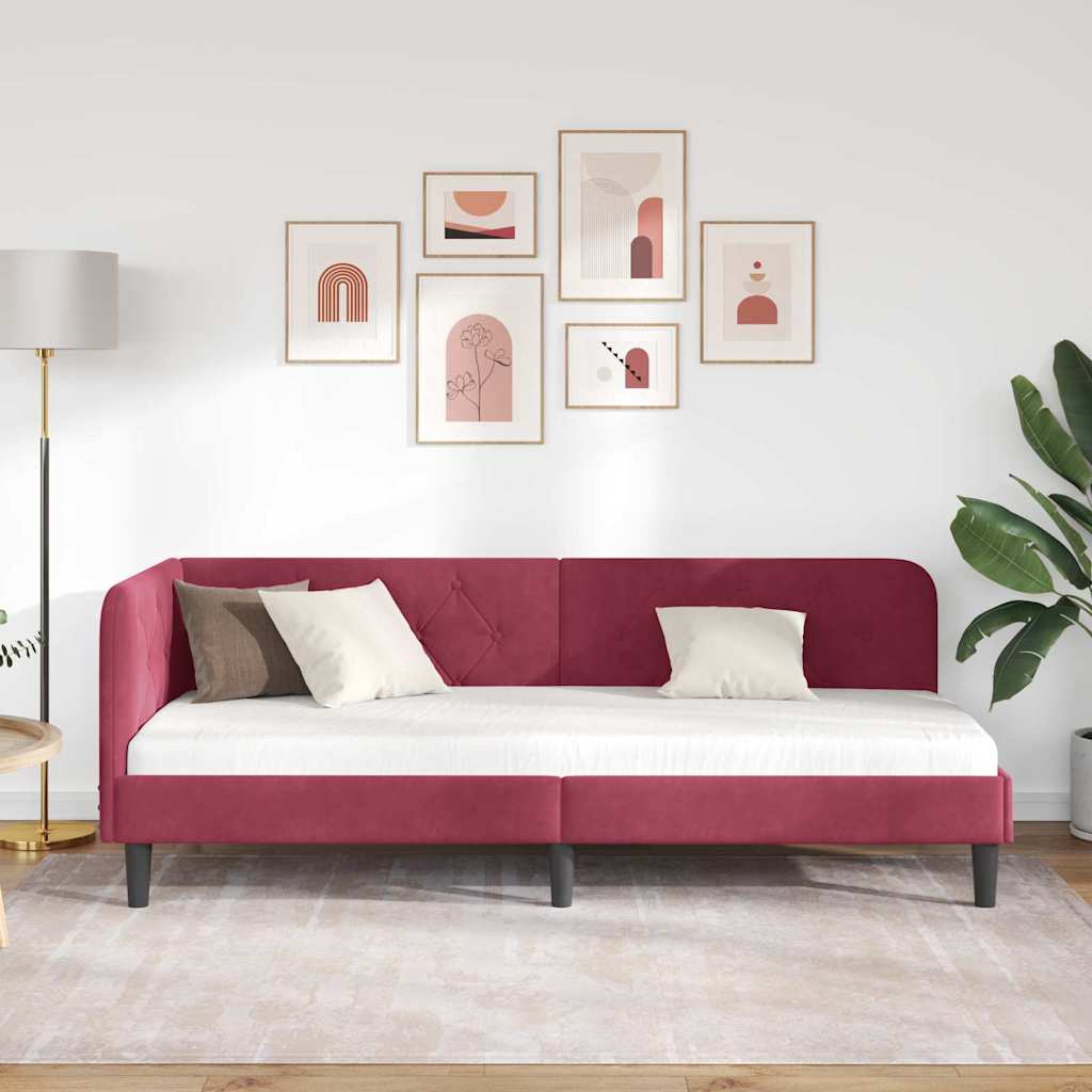 Hoekbedframe Wijnrood 80 x 200 cm Fluweel is nu te koop bij PeponiXL, paradijselijk wonen!