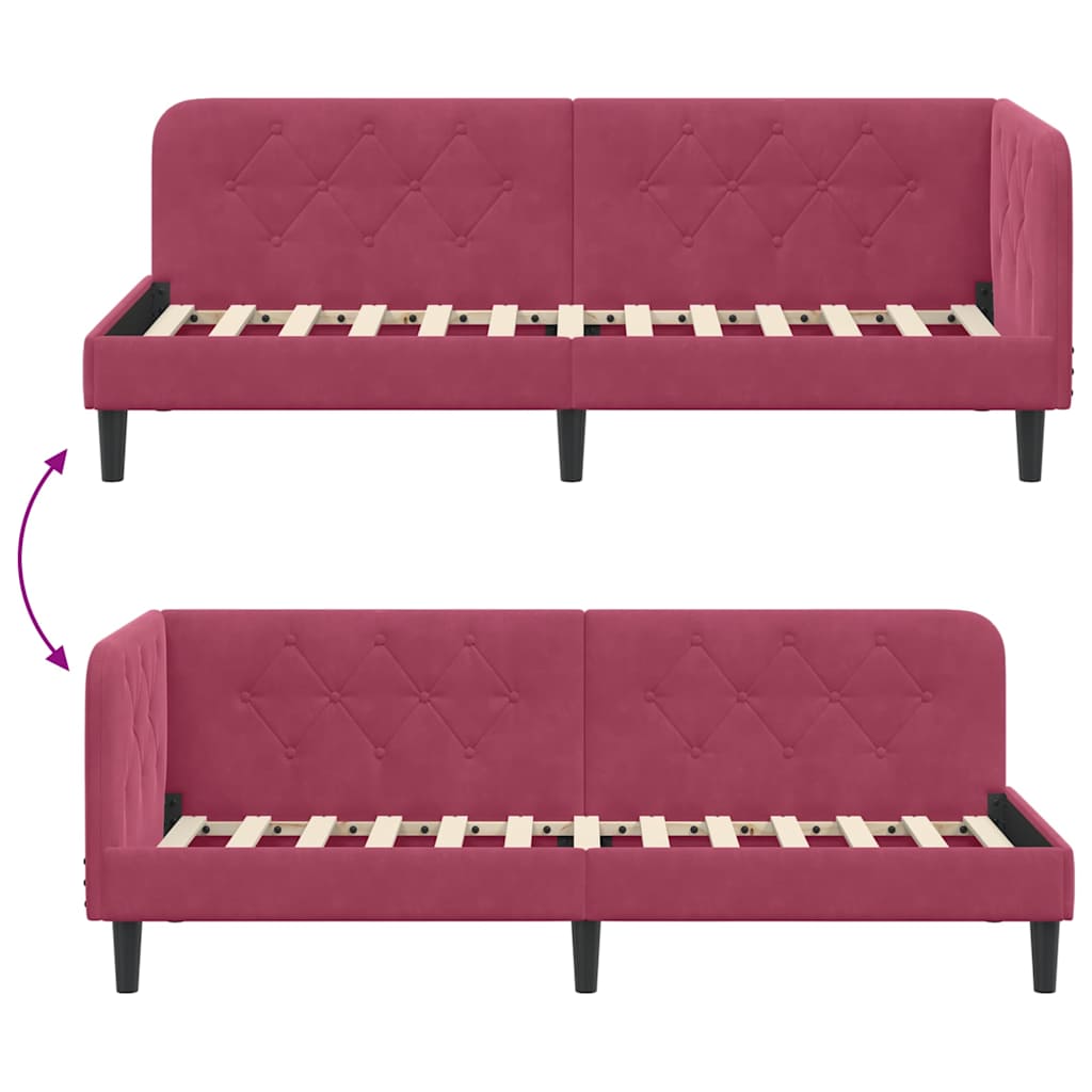 Hoekbedframe Wijnrood 80 x 200 cm Fluweel is nu te koop bij PeponiXL, paradijselijk wonen!
