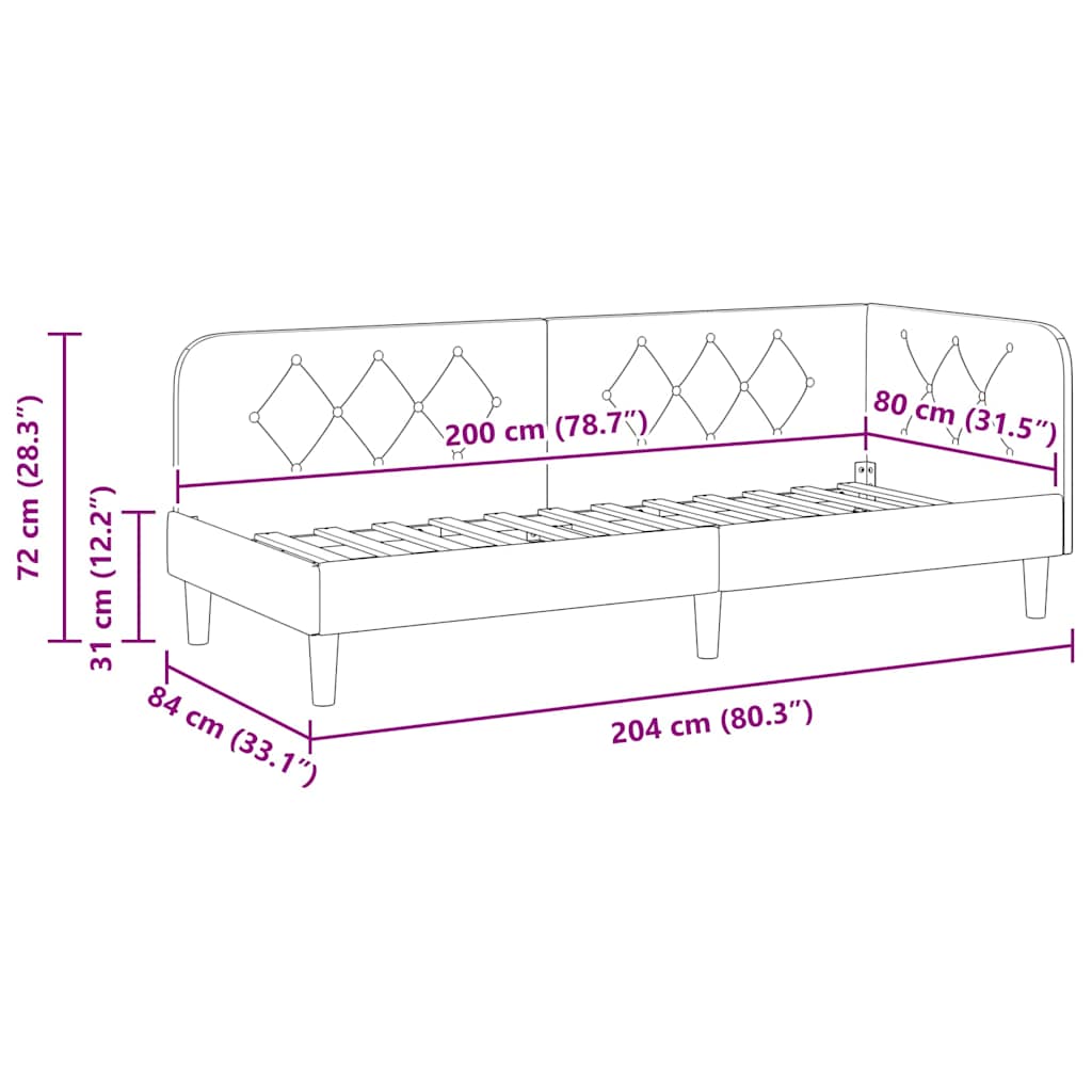 Hoekbedframe Wijnrood 80 x 200 cm Fluweel is nu te koop bij PeponiXL, paradijselijk wonen!