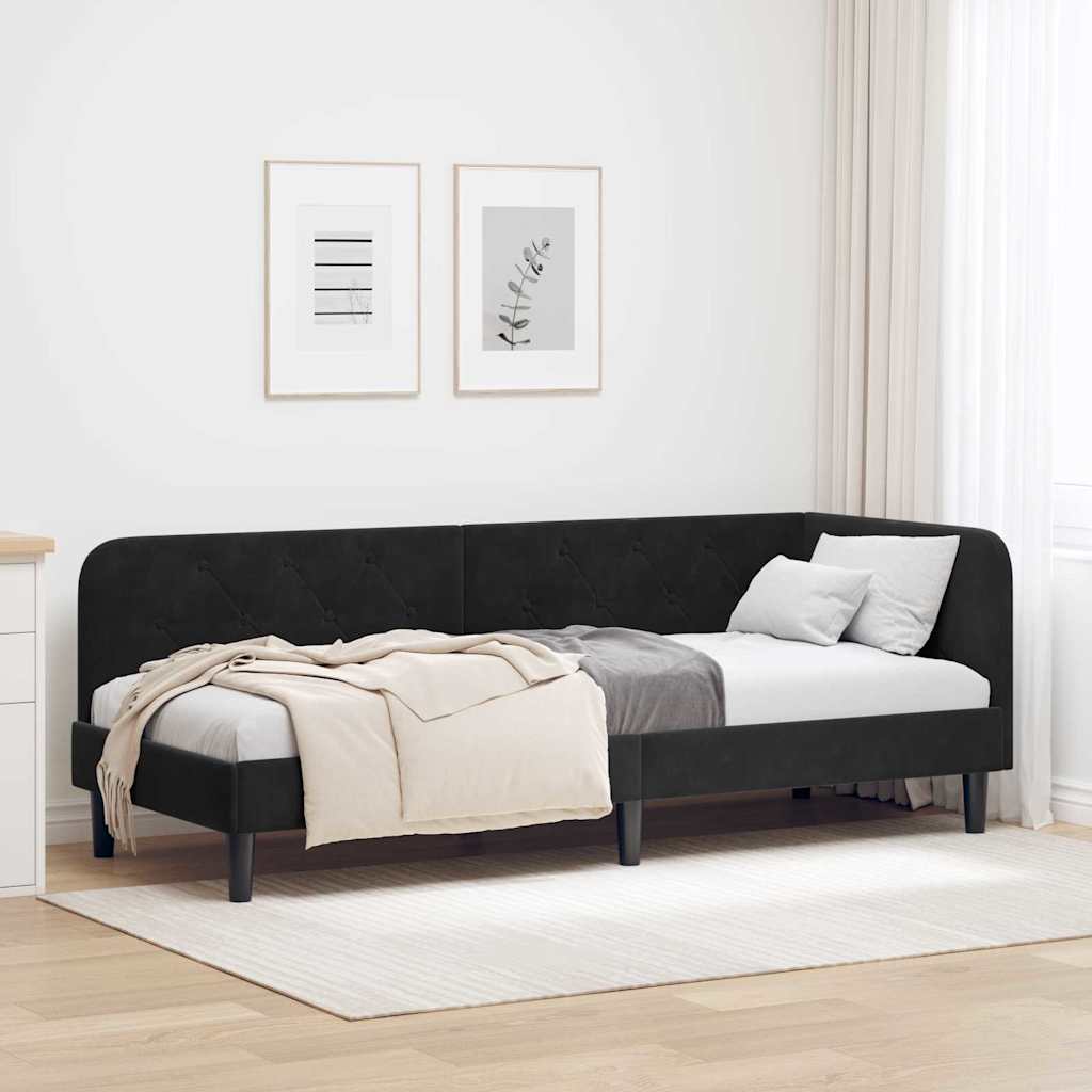 Hoekbedframe Zwart 80 x 200 cm Fluweel is nu te koop bij PeponiXL, paradijselijk wonen!