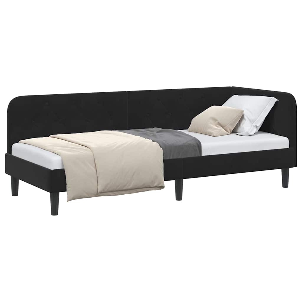 Hoekbedframe Zwart 80 x 200 cm Fluweel is nu te koop bij PeponiXL, paradijselijk wonen!
