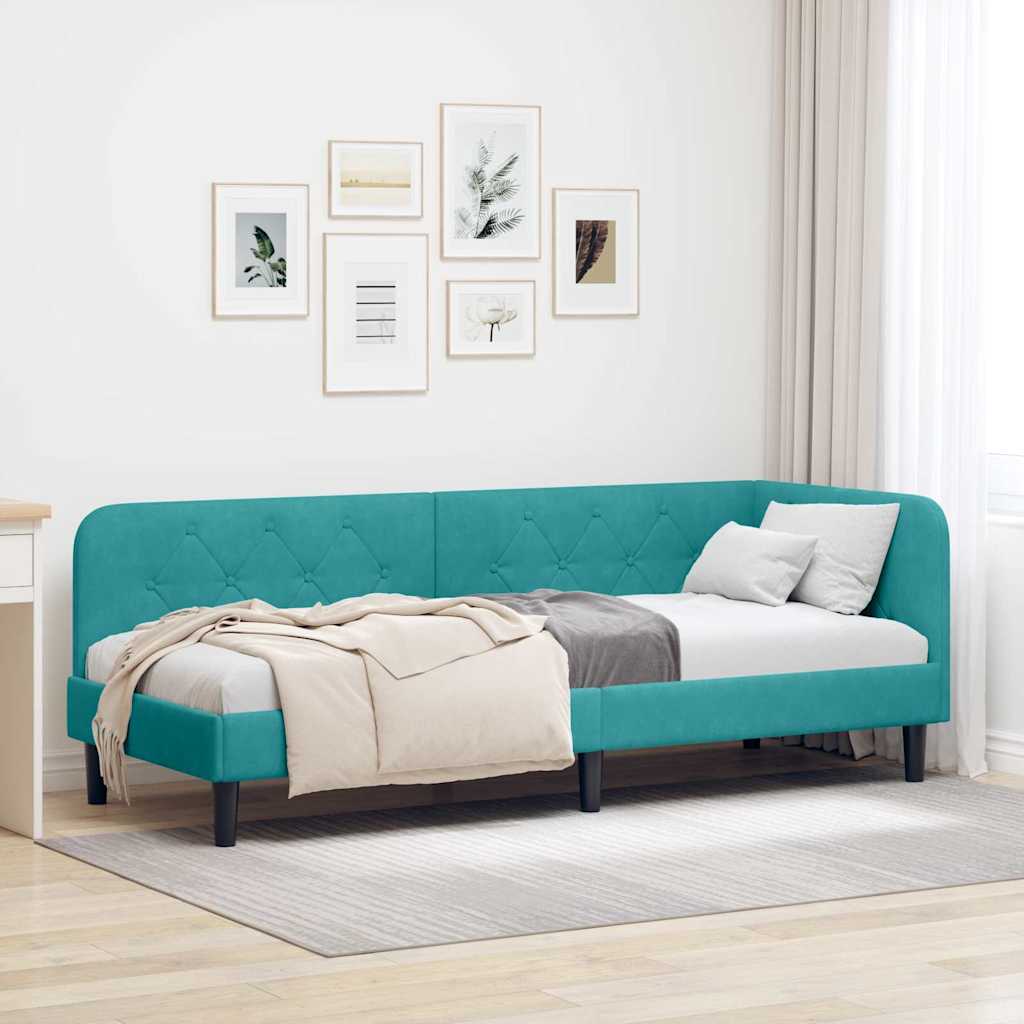 Hoekbedframe Turquoise 80 x 200 cm Fluweel is nu te koop bij PeponiXL, paradijselijk wonen!