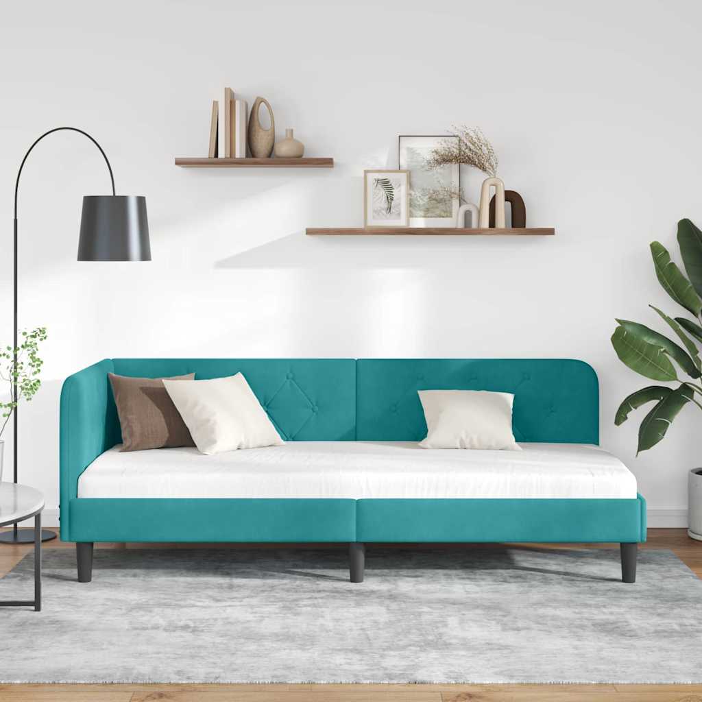 Hoekbedframe Turquoise 80 x 200 cm Fluweel is nu te koop bij PeponiXL, paradijselijk wonen!