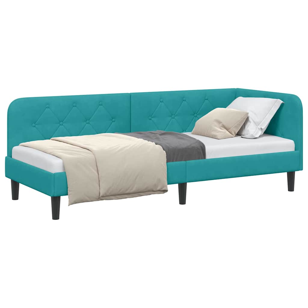 Hoekbedframe Turquoise 80 x 200 cm Fluweel is nu te koop bij PeponiXL, paradijselijk wonen!