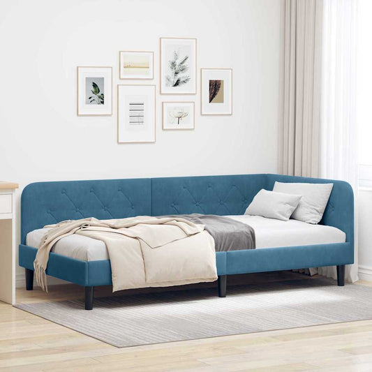 Hoekbedframe Blauw 90 x 190 cm Fluweel is nu te koop bij PeponiXL, paradijselijk wonen!