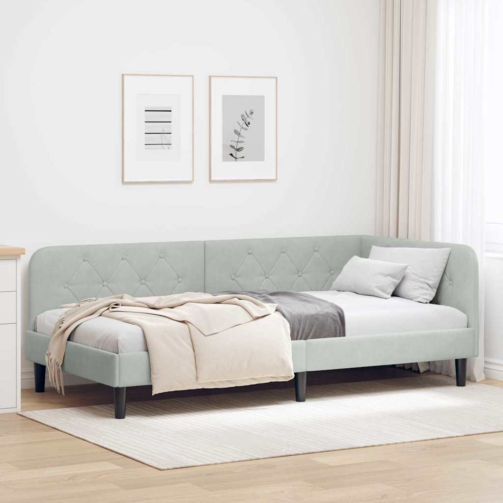 Hoekbedframe Lichtgrijs 90 x 190 cm Fluweel is nu te koop bij PeponiXL, paradijselijk wonen!