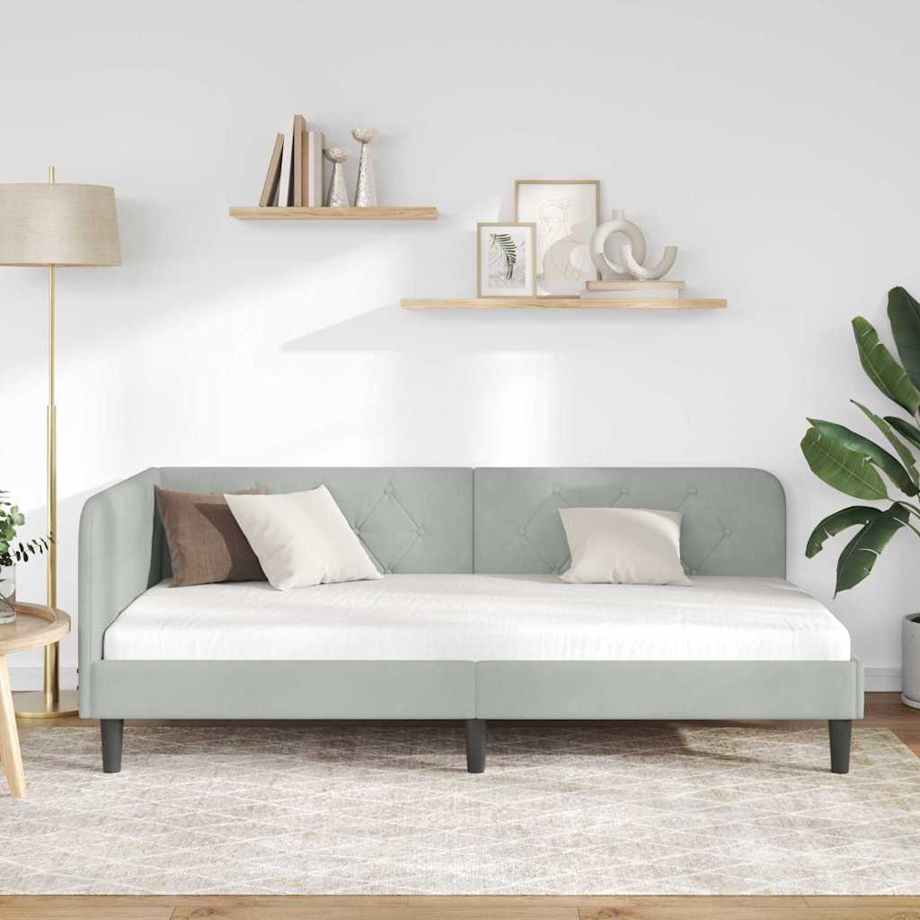 Hoekbedframe Lichtgrijs 90 x 190 cm Fluweel is nu te koop bij PeponiXL, paradijselijk wonen!