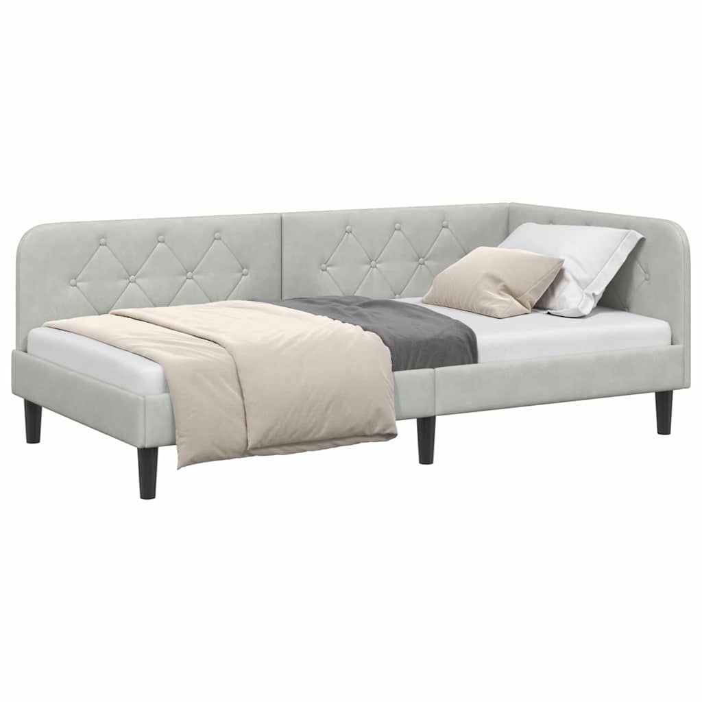 Hoekbedframe Lichtgrijs 90 x 190 cm Fluweel is nu te koop bij PeponiXL, paradijselijk wonen!