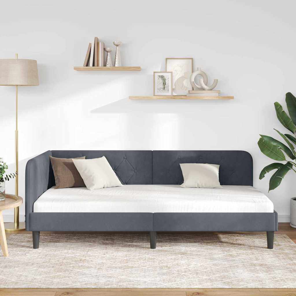 Hoekbedframe met hoofdeinde Donkergrijs 90 x 190 cm Fluweel is nu te koop bij PeponiXL, paradijselijk wonen!