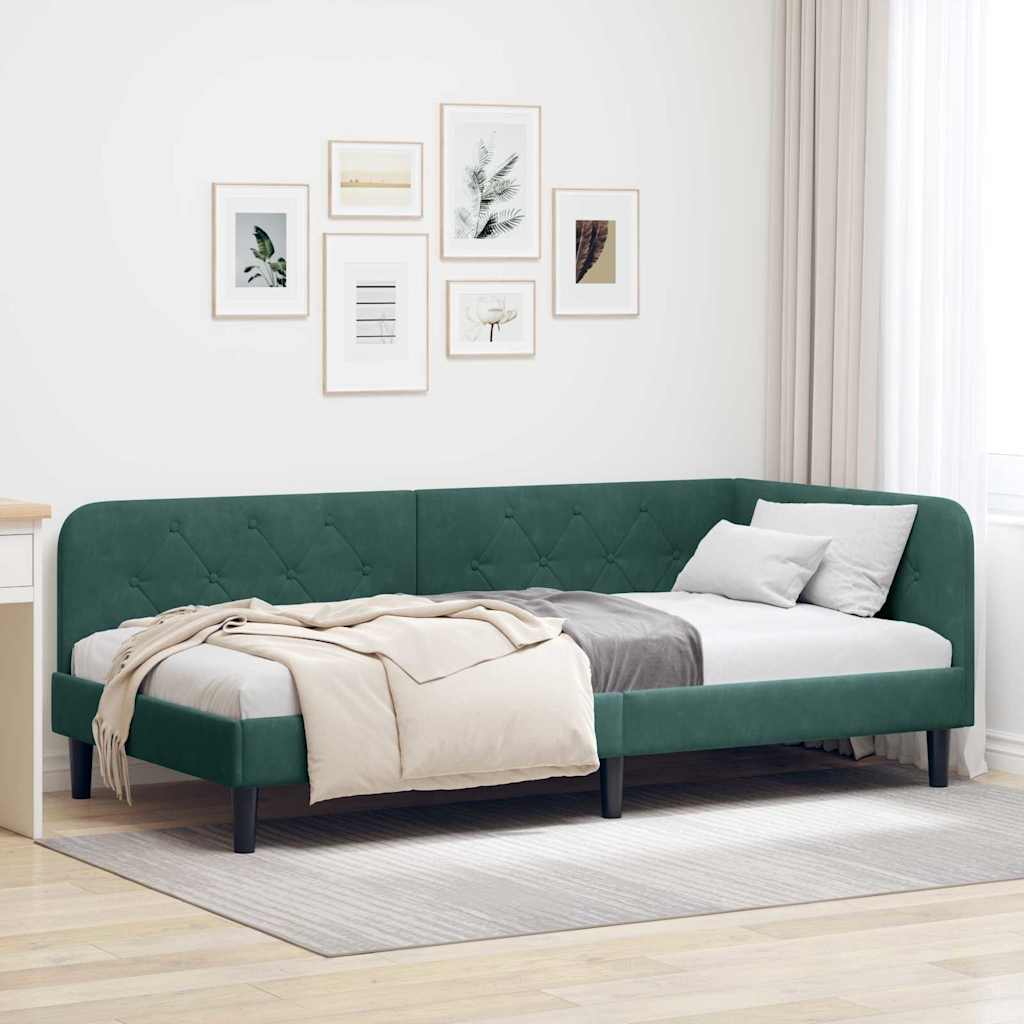 Hoekbedframe Donkergroen 90 x 190 cm Fluweel is nu te koop bij PeponiXL, paradijselijk wonen!