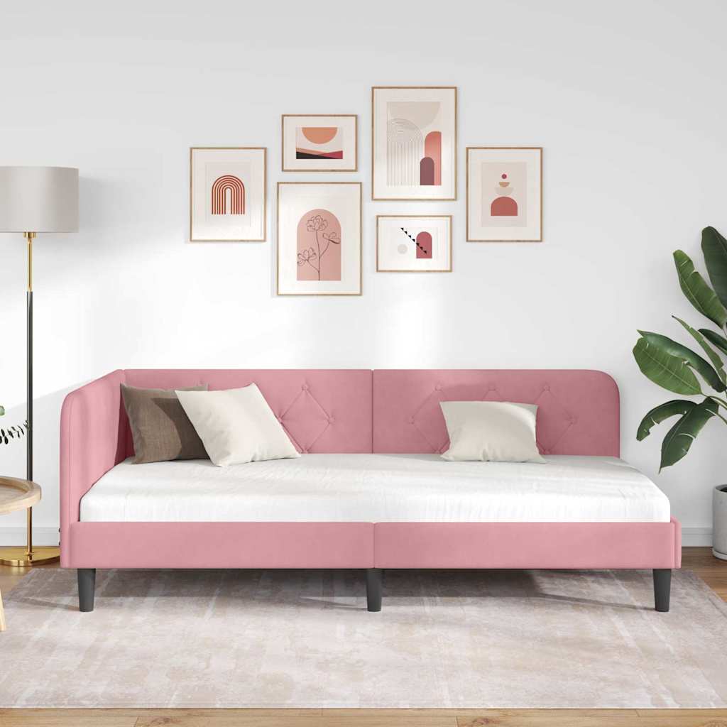 Hoekbedframe Roze 90 x 190 cm Fluweel is nu te koop bij PeponiXL, paradijselijk wonen!