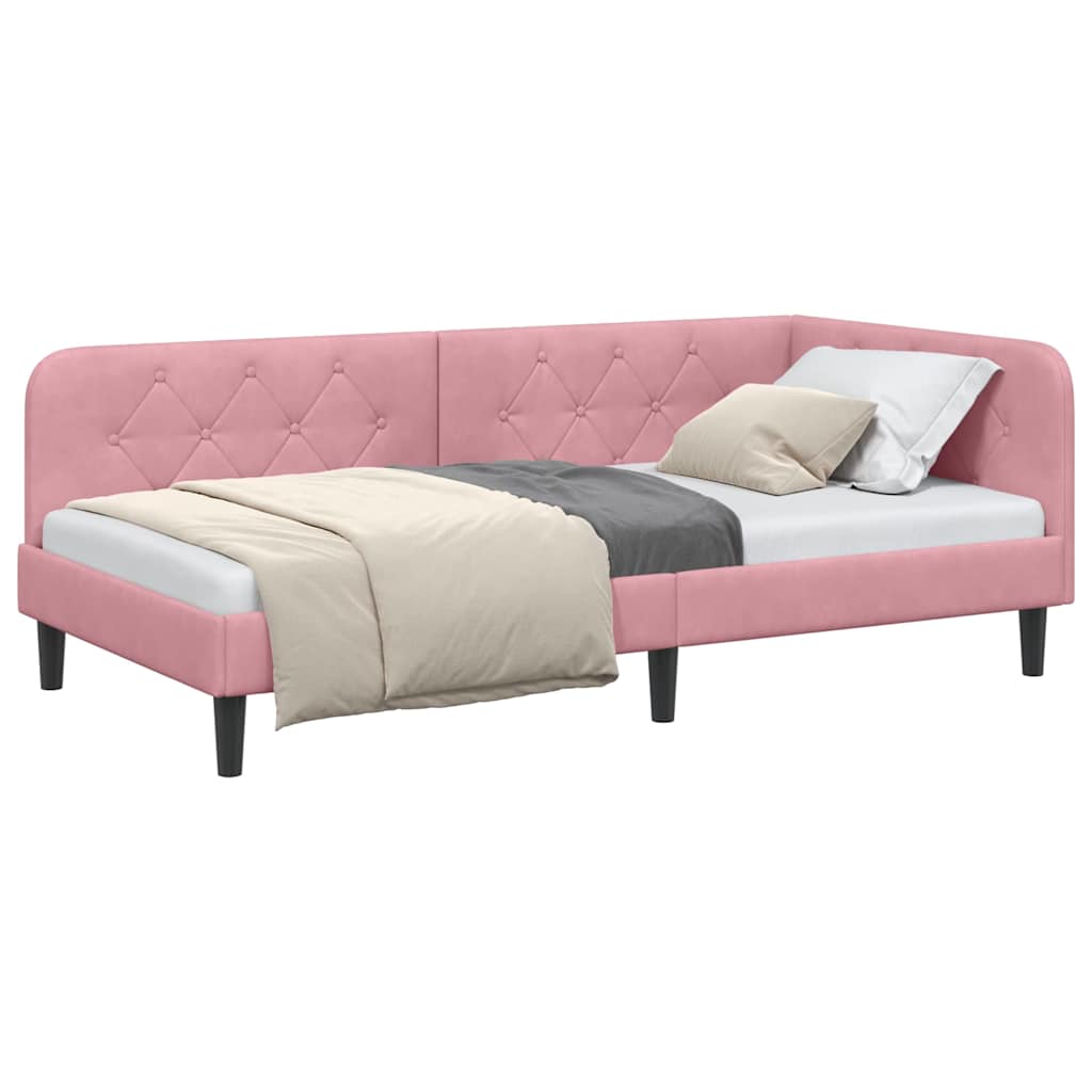 Hoekbedframe Roze 90 x 190 cm Fluweel is nu te koop bij PeponiXL, paradijselijk wonen!