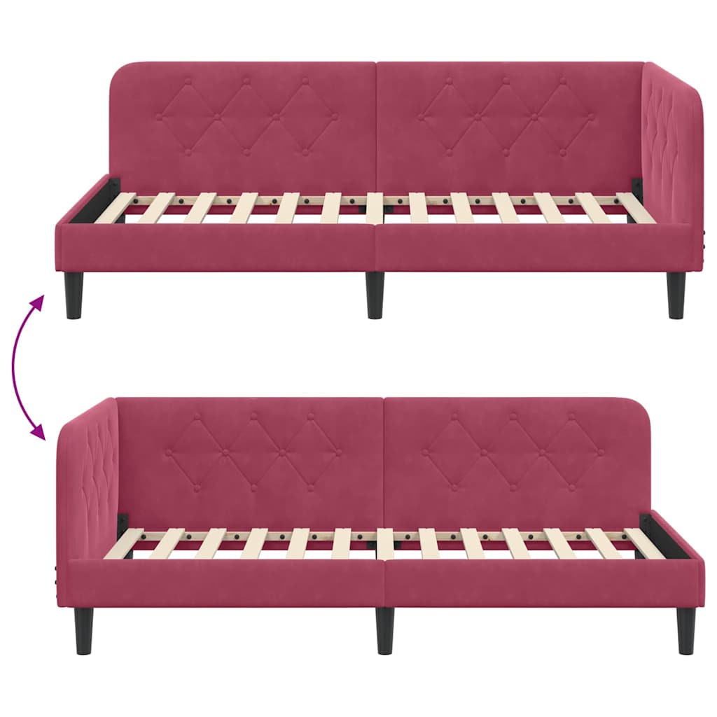 Hoekbedframe Wijnrood 90 x 190 cm Fluweel is nu te koop bij PeponiXL, paradijselijk wonen!