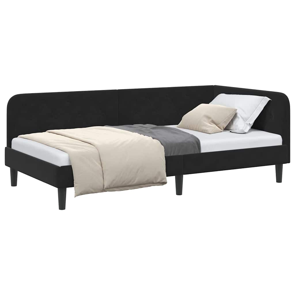 Hoekbedframe Zwart 90 x 190 cm Fluweel is nu te koop bij PeponiXL, paradijselijk wonen!