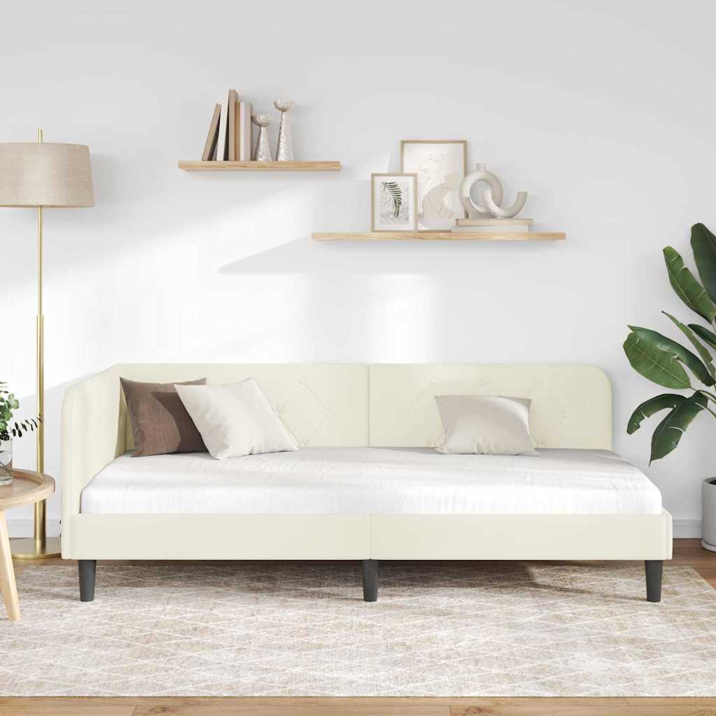 Hoekbedframe Crème 90 x 190 cm Fluweel is nu te koop bij PeponiXL, paradijselijk wonen!