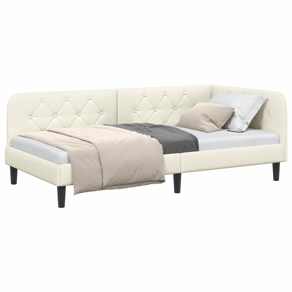 Hoekbedframe Crème 90 x 190 cm Fluweel is nu te koop bij PeponiXL, paradijselijk wonen!